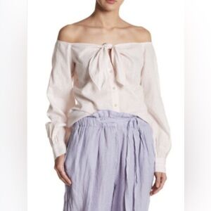 NWT Free People Hello There Beautiful Tie Front Linen Blend Shirt XS 2537